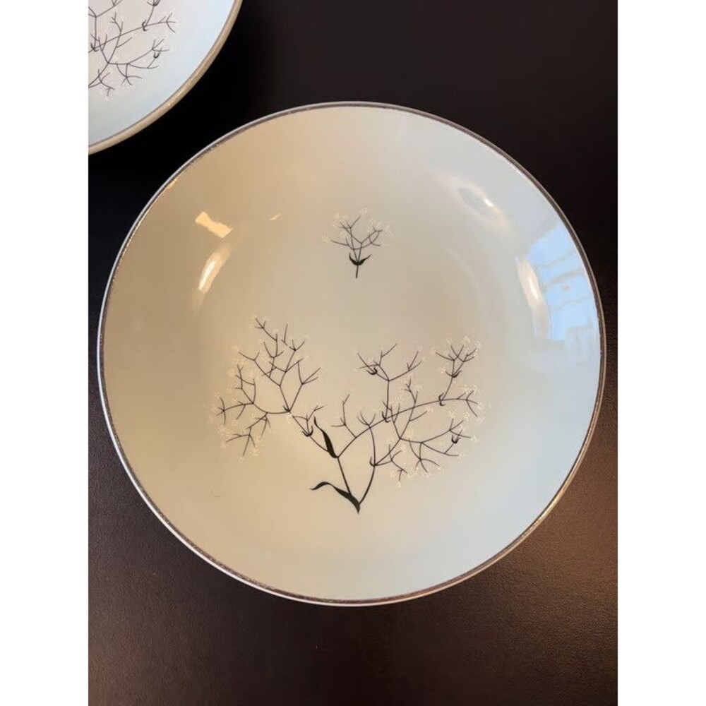 2 Universal Ballerina Mist Plates Black Branch Blossom Mid Century Oven Proof
